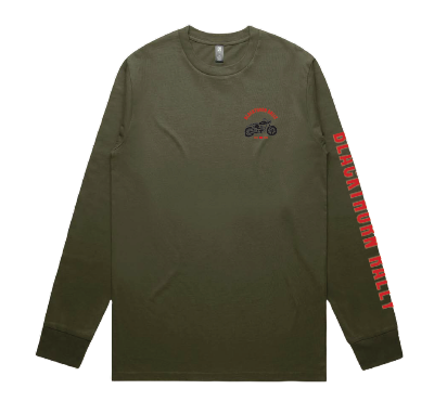 Blackthorn Rally 10th Anniversary green long sleeve t-shirt.